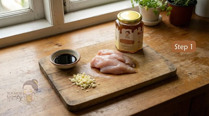 Honey Garlic Chicken Receipe by Burmese Honey - Step 1